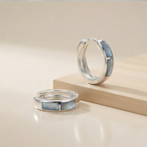 925 Sterling Silver Grey Rectangular Inlay Hoop Earrings Jewellery for Women
