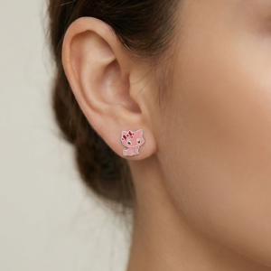 925 Sterling Silver Pink Enamel Cat Stud Earrings Jewellery for Kids