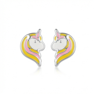 925 Sterling Silver Pastel Enamel Unicorn Head Stud Earrings Jewellery