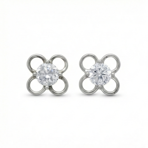 925 Sterling Silver Openwork Flower Stud Earrings Solitaire Center Rhodium Finish Jewellery