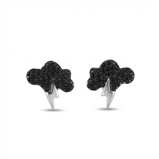925 Sterling Silver Black Cloud Lightning Bolt Stud Earrings Rhodium Finish Jewellery