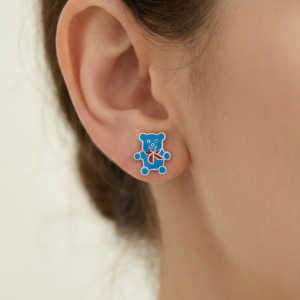 925 Sterling Silver Blue Teddy Bear Stud Earrings Enamel Jewellery for Kids & Girls