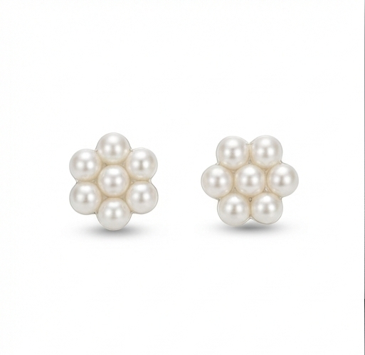 925 Sterling Silver Floral Pearl Stud Earrings Classic Jewellery for Women