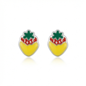 925 Sterling Silver Strawberry Stud Earrings Colorful Enamel Jewellery for Kids & Teens