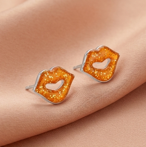 925 Sterling Silver Glitter Lips Stud Earrings Enamel Jewellery for Fashion Lovers