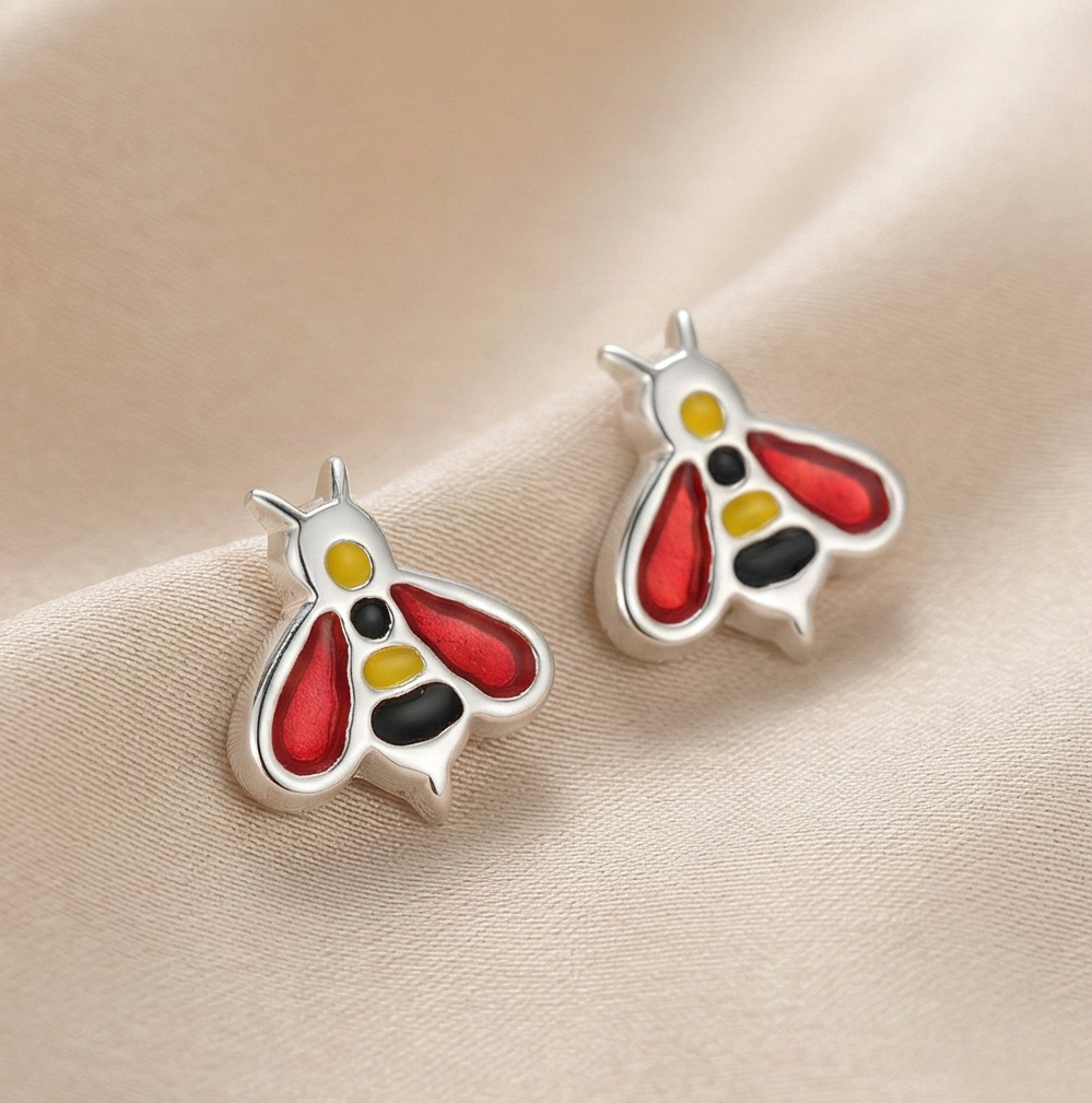 925 Sterling Silver Bumble Bee Stud Earrings Colorful Enamel Jewellery for Nature Lovers