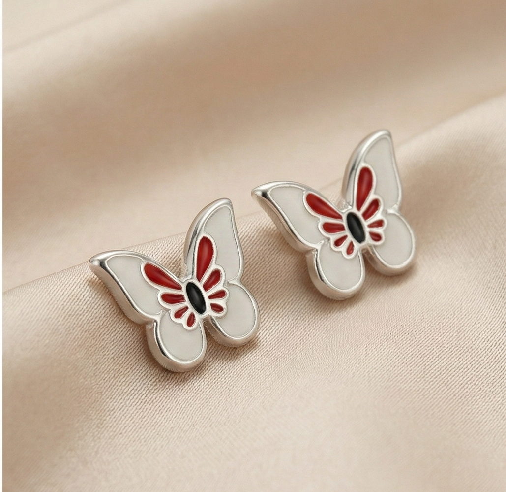 925 Sterling Silver Enamel Butterfly Stud Earrings High Polish Finish Jewellery for Women and Girls