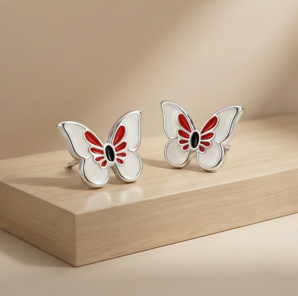 925 Sterling Silver Enamel Butterfly Stud Earrings High Polish Finish Jewellery for Women and Girls