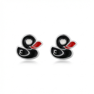 925 Sterling Silver Black Enamel Duck Stud Earrings Jewellery for Kids
