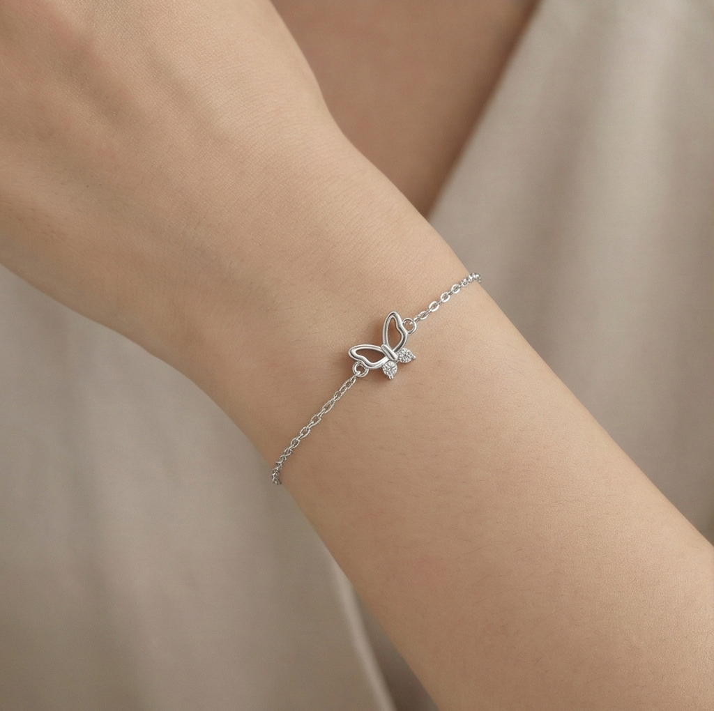 925 Sterling Silver Butterfly Charm Bracelet for Women, Delicate Nature Inspired Jewellery