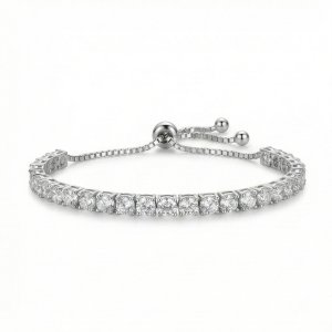 925 Sterling Silver Classic Adjustable Slider Tennis Bracelet Jewellery for Women Silver Finish