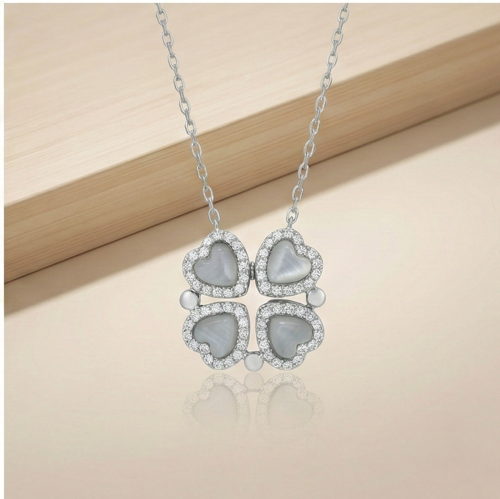 925 Sterling Silver Four Leaf Clover Heart Pendant Necklace Jewellery Rhodium Finish
