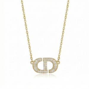 925 Sterling Silver Gold Plated Pave Interlocking Initial Pendant Necklace Jewellery for Women