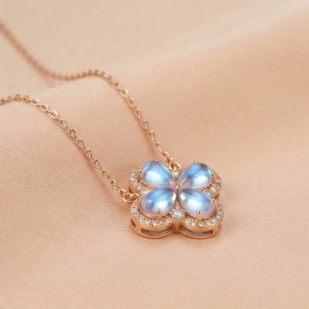 925 Sterling Silver Rose Gold Plated Blue Stone Flower Pendant Necklace Jewellery