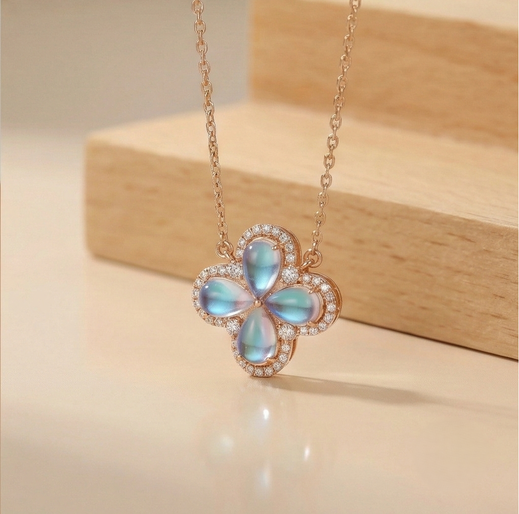 925 Sterling Silver Rose Gold Plated Blue Stone Flower Pendant Necklace Jewellery