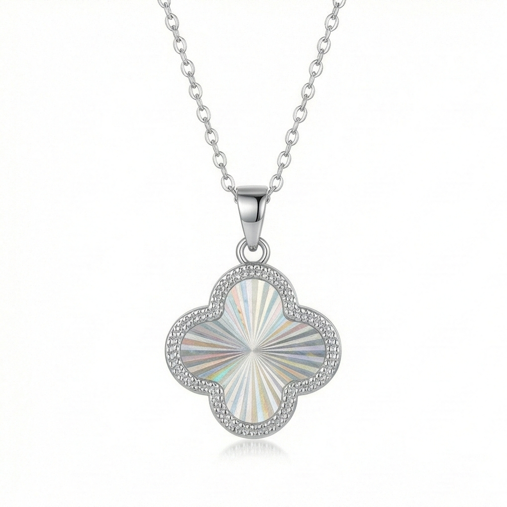 925 Sterling Silver Sunburst Clover Pendant Necklace Jewellery