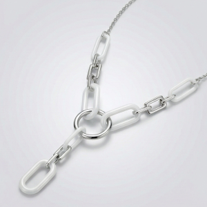 925 Sterling Silver Modern White Oval Link Paperclip Chain Y-Necklace Jewellery