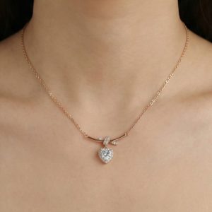 925 Sterling Silver Rose Gold Plated Ribbon Bow Heart Pendant Necklace Jewellery for Women