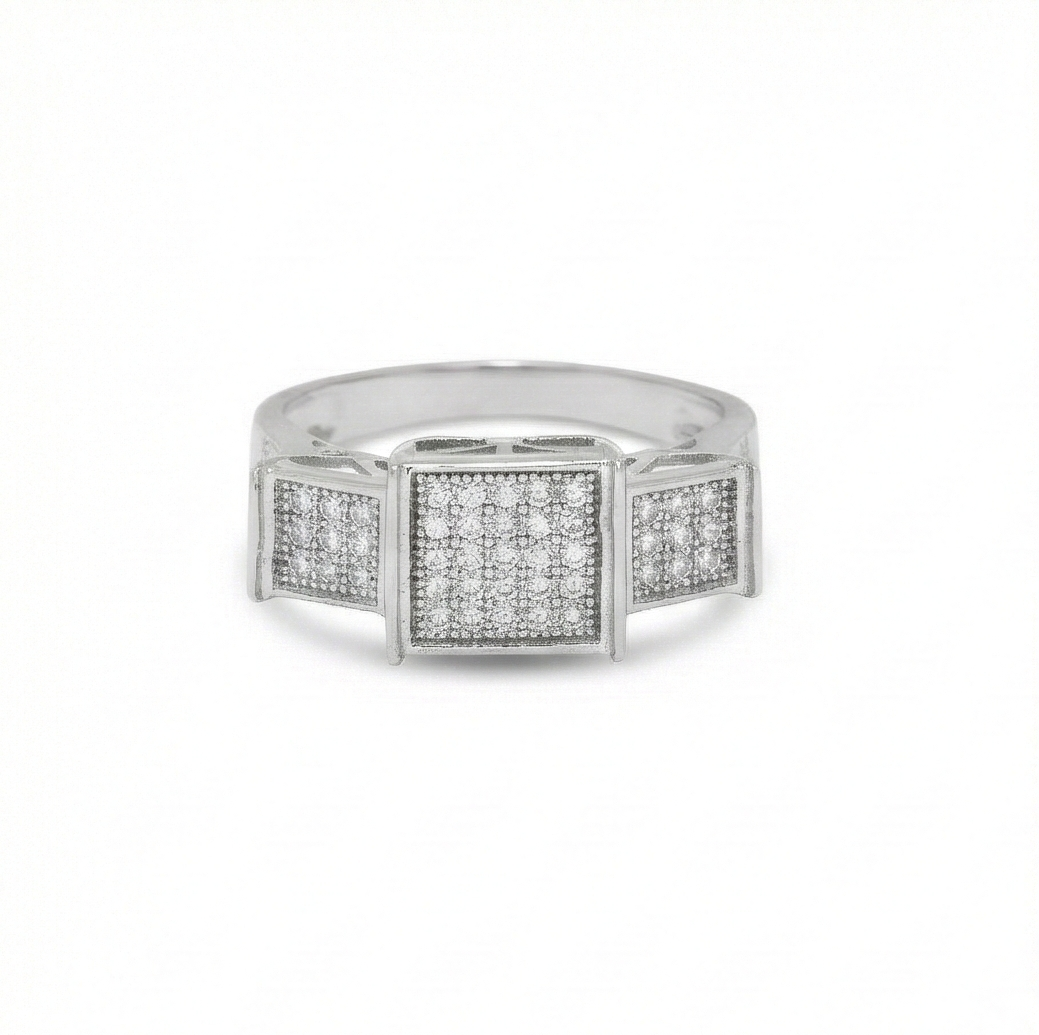 925 Sterling Silver Geometric Square Pave Setting Ring Jewellery for Women