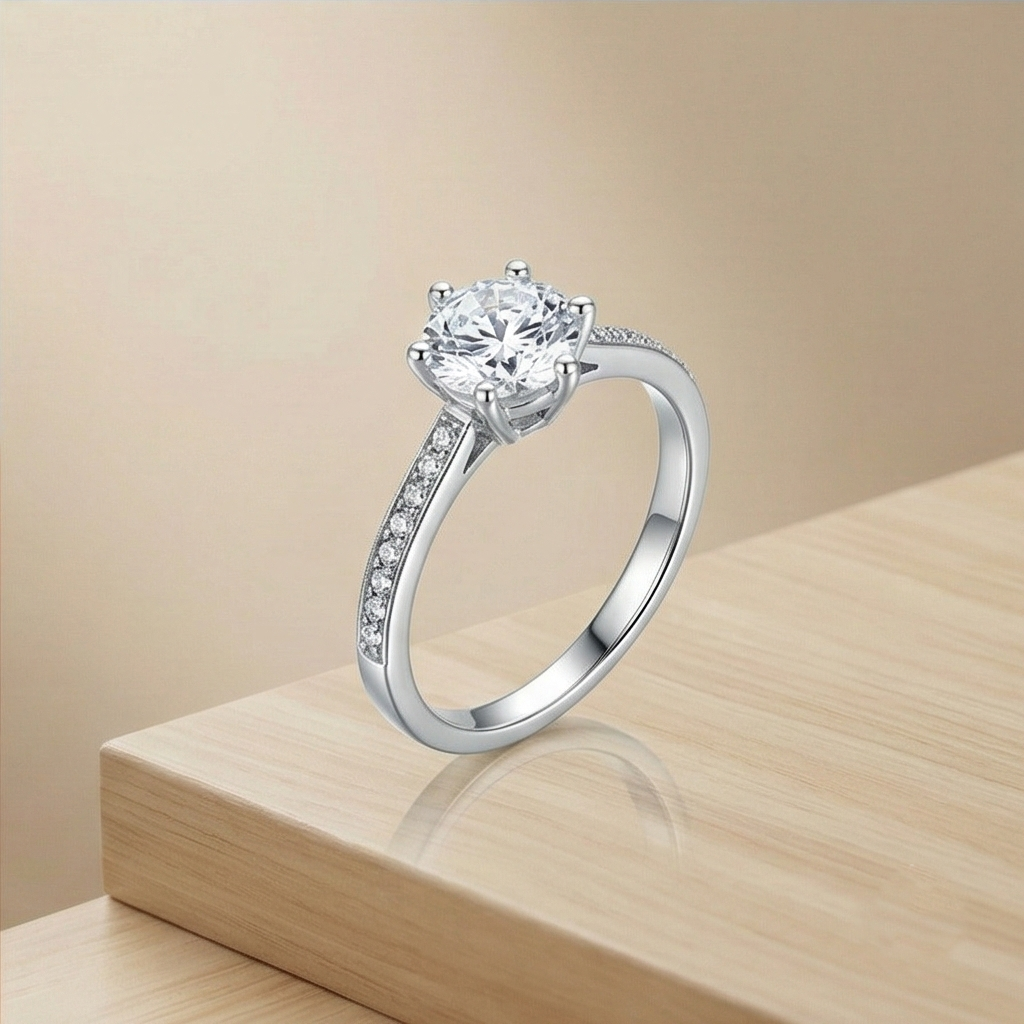 925 Sterling Silver Classic Solitaire Pave Band Engagement Ring Jewellery for Women