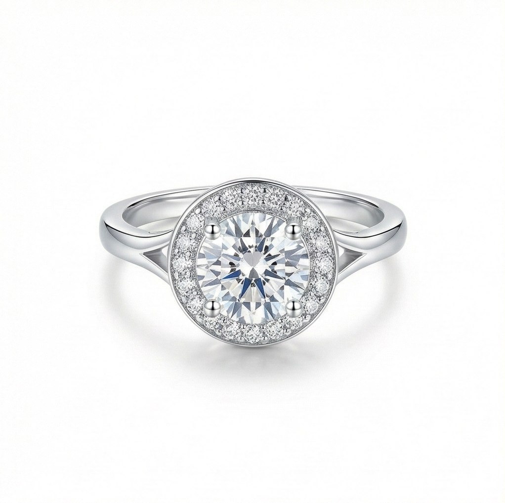 925 Sterling Silver Round Halo Split Shank Statement Ring Jewellery for Women