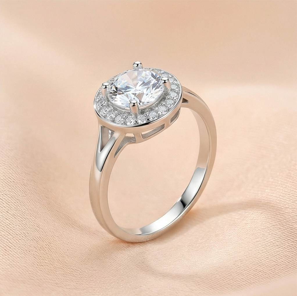 925 Sterling Silver Round Halo Split Shank Statement Ring Jewellery for Women