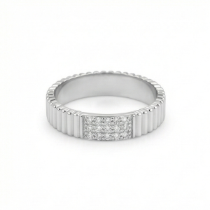 925 Sterling Silver Fluted Texture Band Pave Set Ring Jewellery for Women