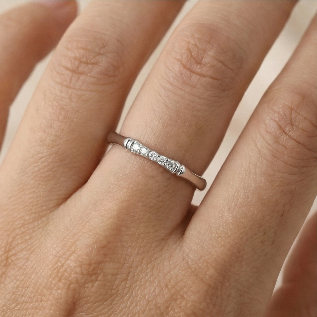 925 Sterling Silver Bamboo Style Minimalist Stackable Ring Jewellery for Women