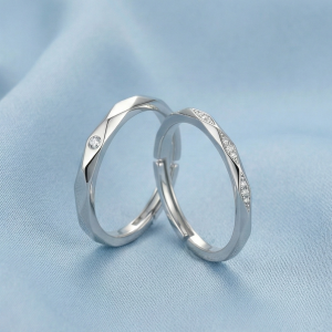925 Sterling Silver Adjustable Geometric 2 Rings Set Rhodium Finish Jewellery