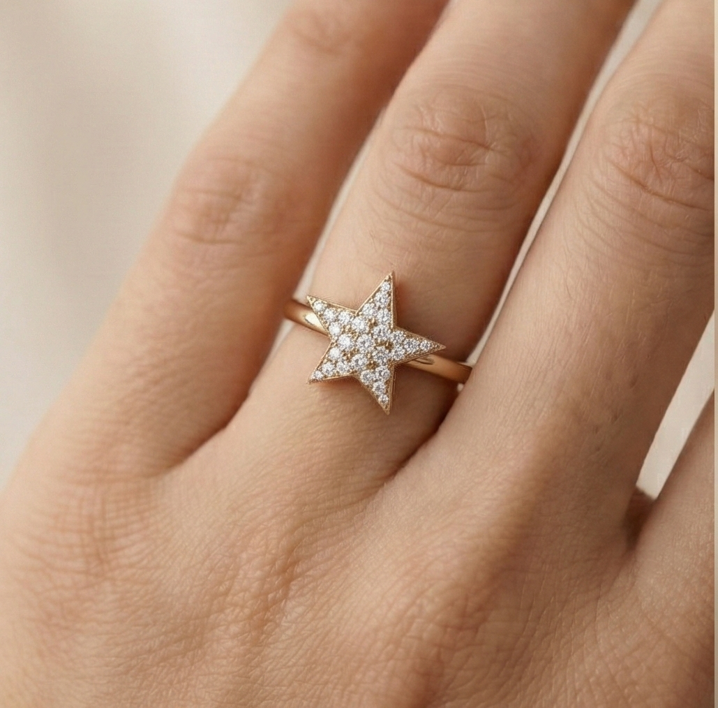 925 Sterling Silver Celestial Star Ring Rose Gold Plated Statement Jewellery for Women and Girls