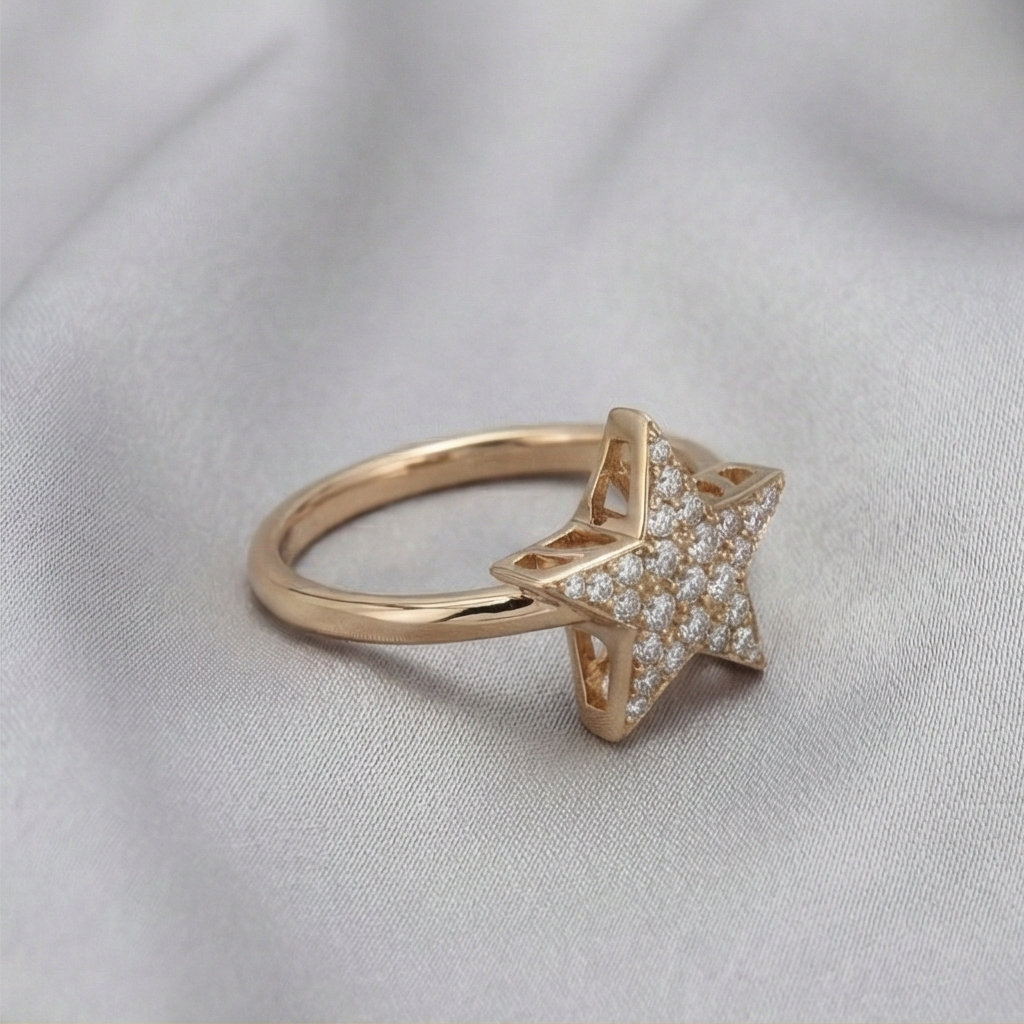 925 Sterling Silver Celestial Star Ring Rose Gold Plated Statement Jewellery for Women and Girls