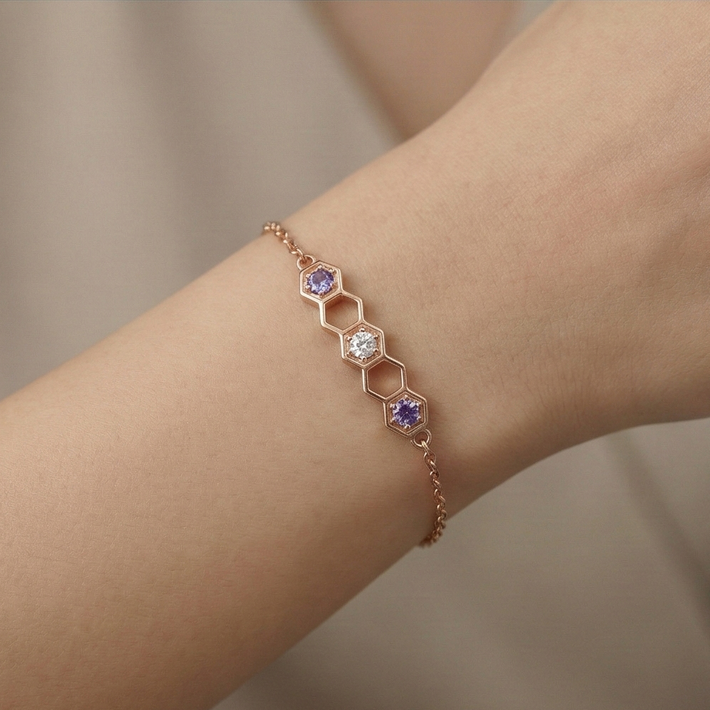 925 Sterling Silver Hexagon Honeycomb Bracelet Jewellery Rose Gold Plated