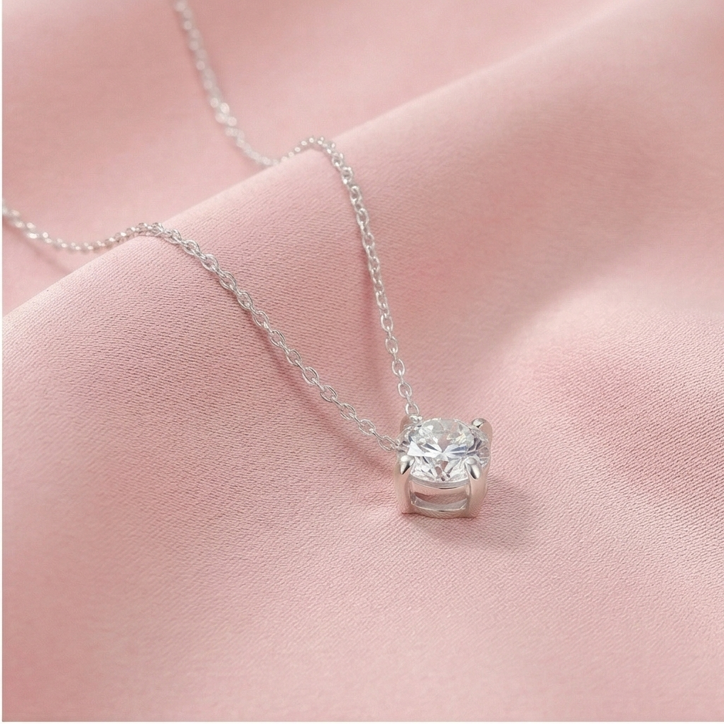 925 Sterling Silver Classic Cushion Frame Solitaire Pendant Necklace Jewellery for Women