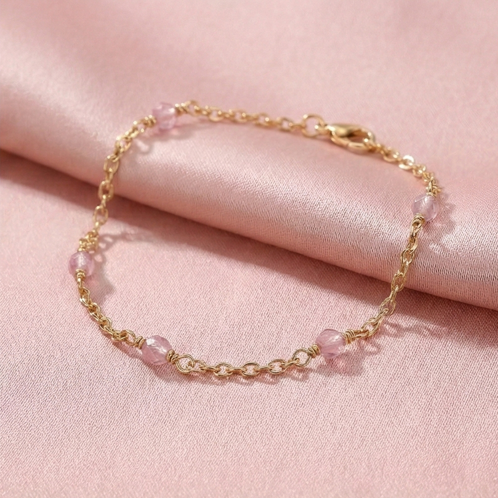 925 Sterling Silver Pink Beaded Station Bracelet Jewellery Rose Gold Plated