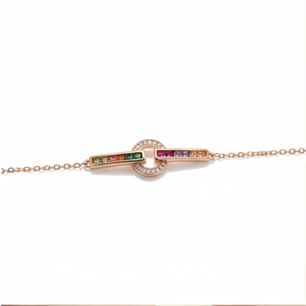 925 Sterling Silver Rose Gold Plated Multicolor Geometric Interlocking Bracelet Jewellery