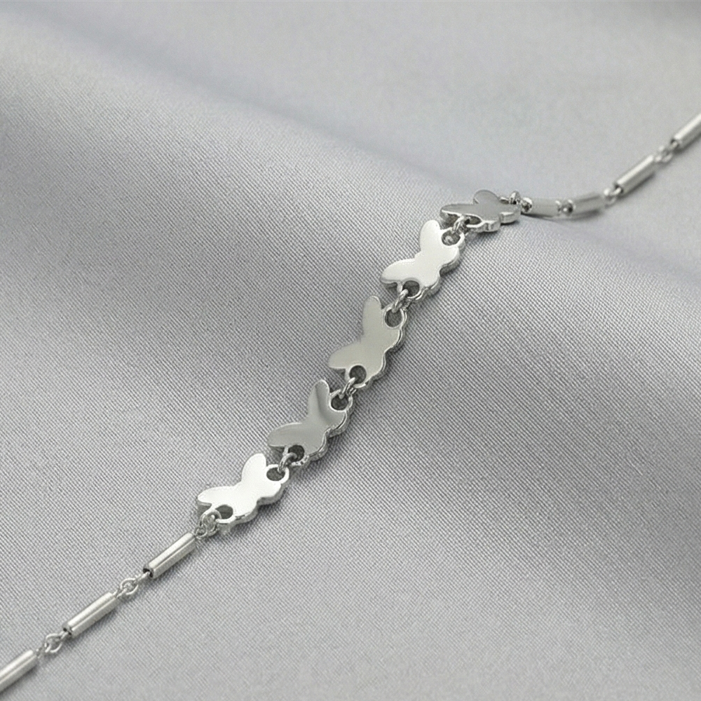 925 Sterling Silver Delicate Butterfly Station Chain Bracelet Jewellery with Rhodium Finish