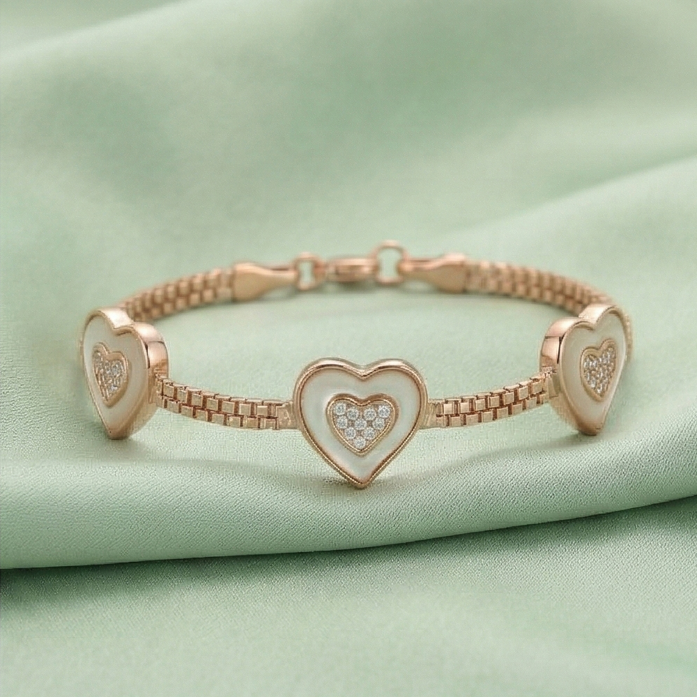 925 Sterling Silver Rose Gold Plated Double Heart Adjustable Bracelet Jewellery