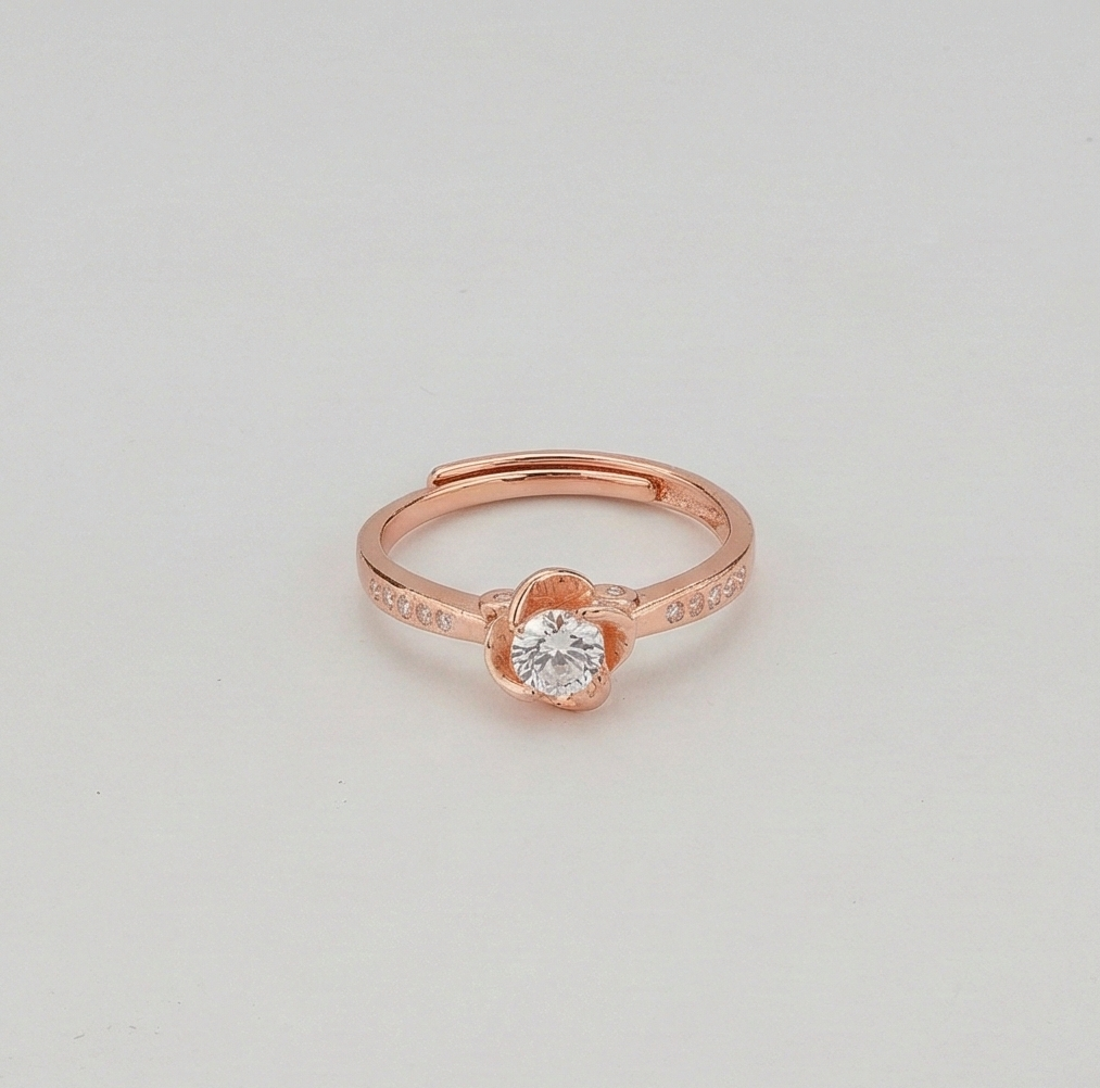 925 Sterling Silver Rose Gold Plated Floral Bloom Adjustable Ring Jewellery for Women