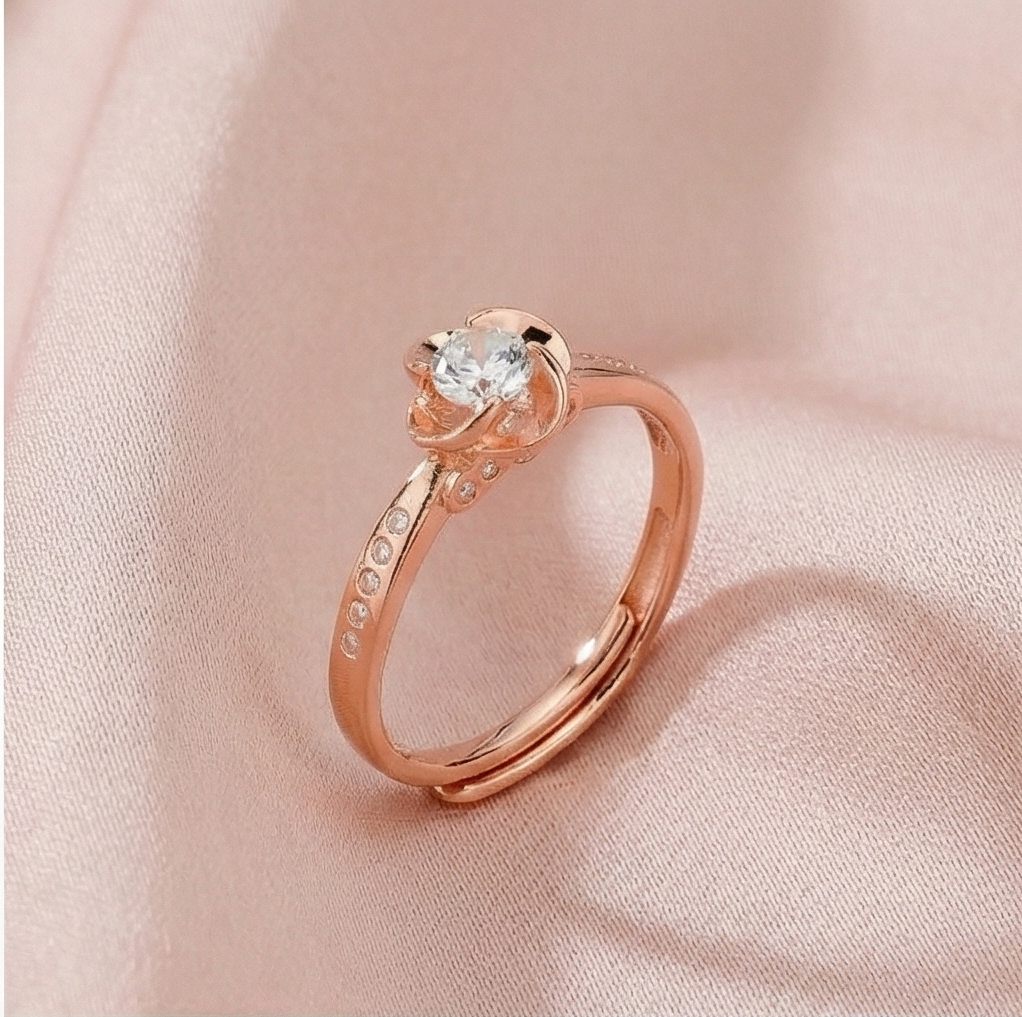 925 Sterling Silver Rose Gold Plated Floral Bloom Adjustable Ring Jewellery for Women