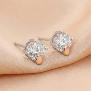 925 Sterling Silver Two Tone Solitaire Stud Earrings Jewellery for Women