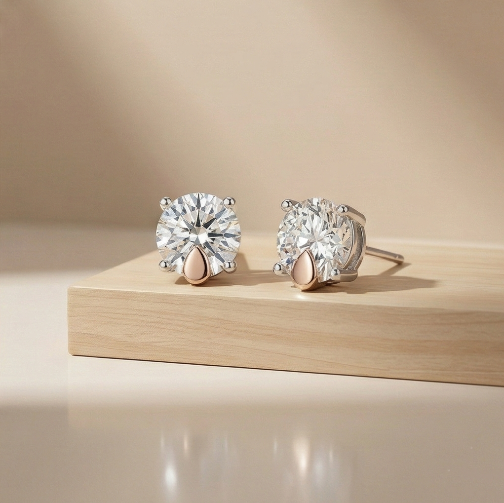 925 Sterling Silver Two Tone Solitaire Stud Earrings Jewellery for Women