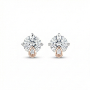 925 Sterling Silver Solitaire Stud Earrings with Rose Gold Drop Accent Jewellery