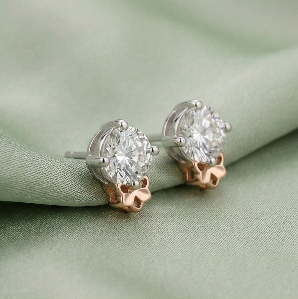 925 Sterling Silver Floral Accent Solitaire Stud Earrings Jewellery