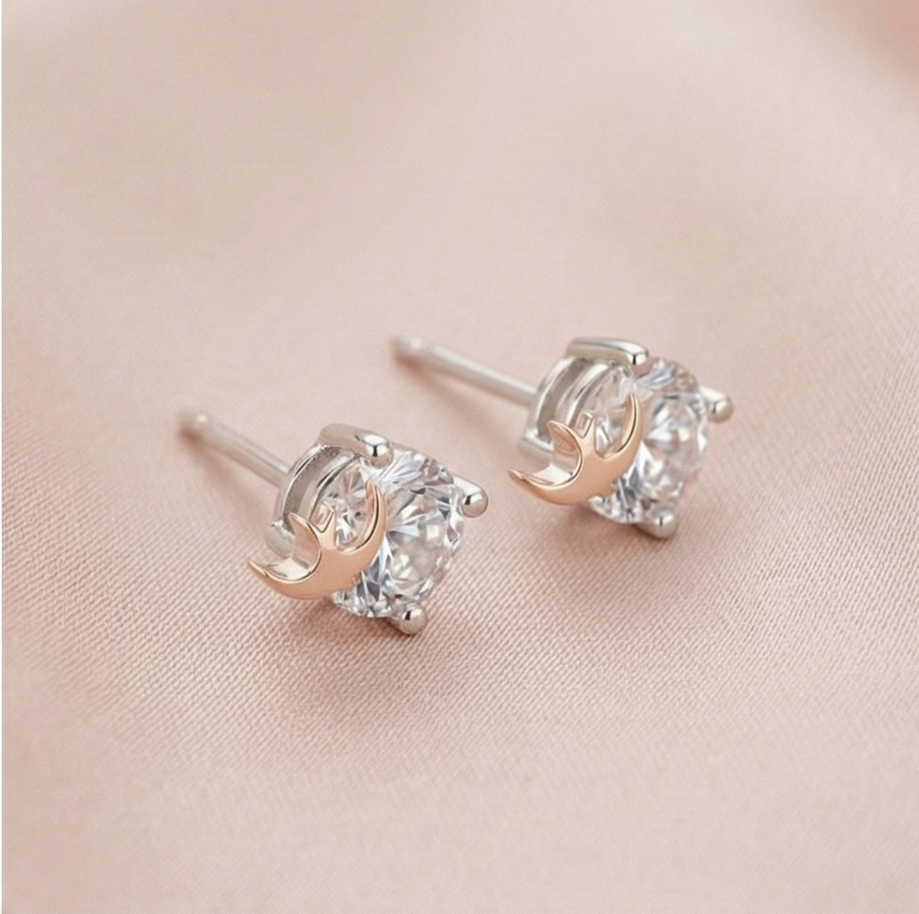 925 Sterling Silver Celestial Moon Solitaire Stud Earrings Jewellery