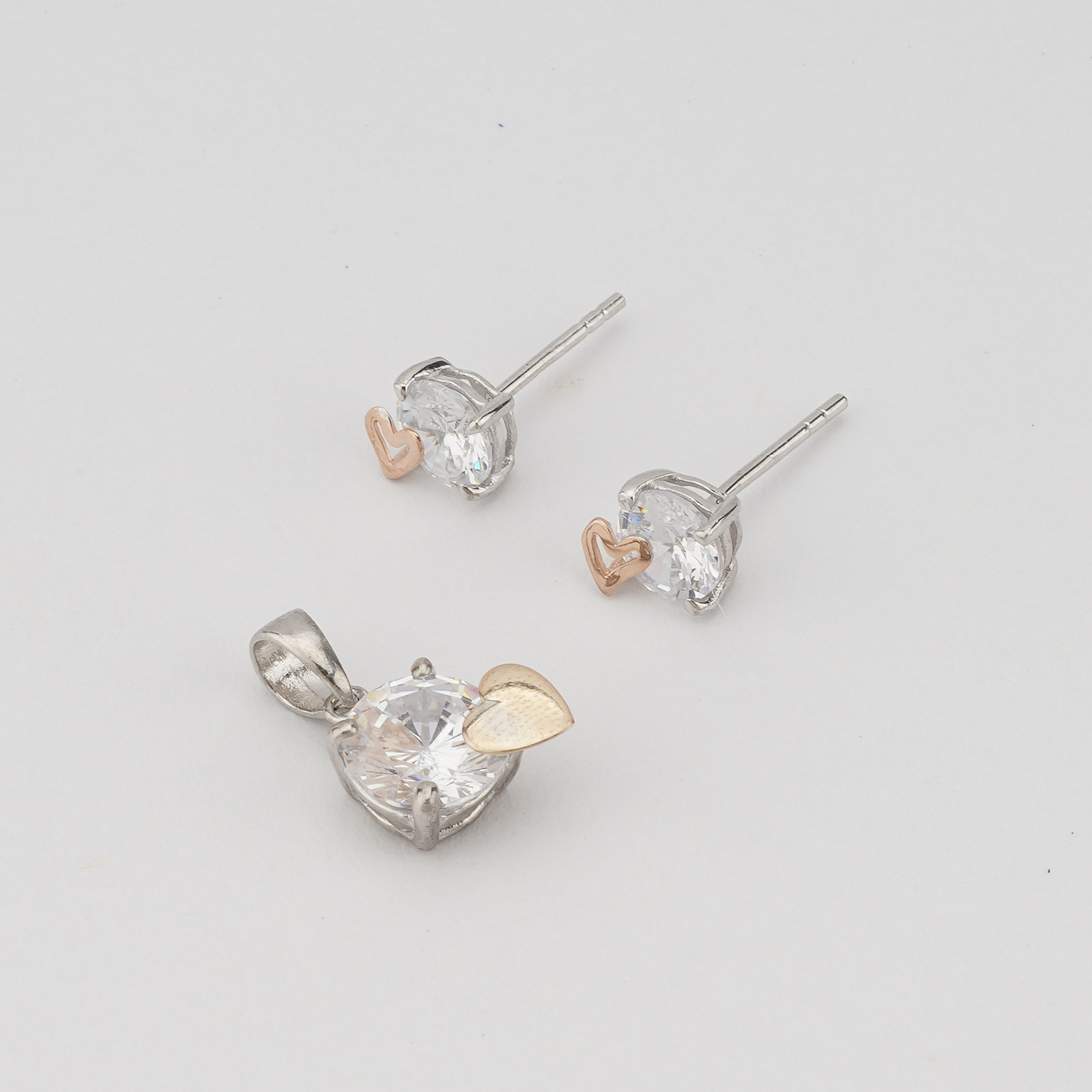 925 Sterling Silver Solitaire Heart Accent Pendant Set Two Tone Jewellery
