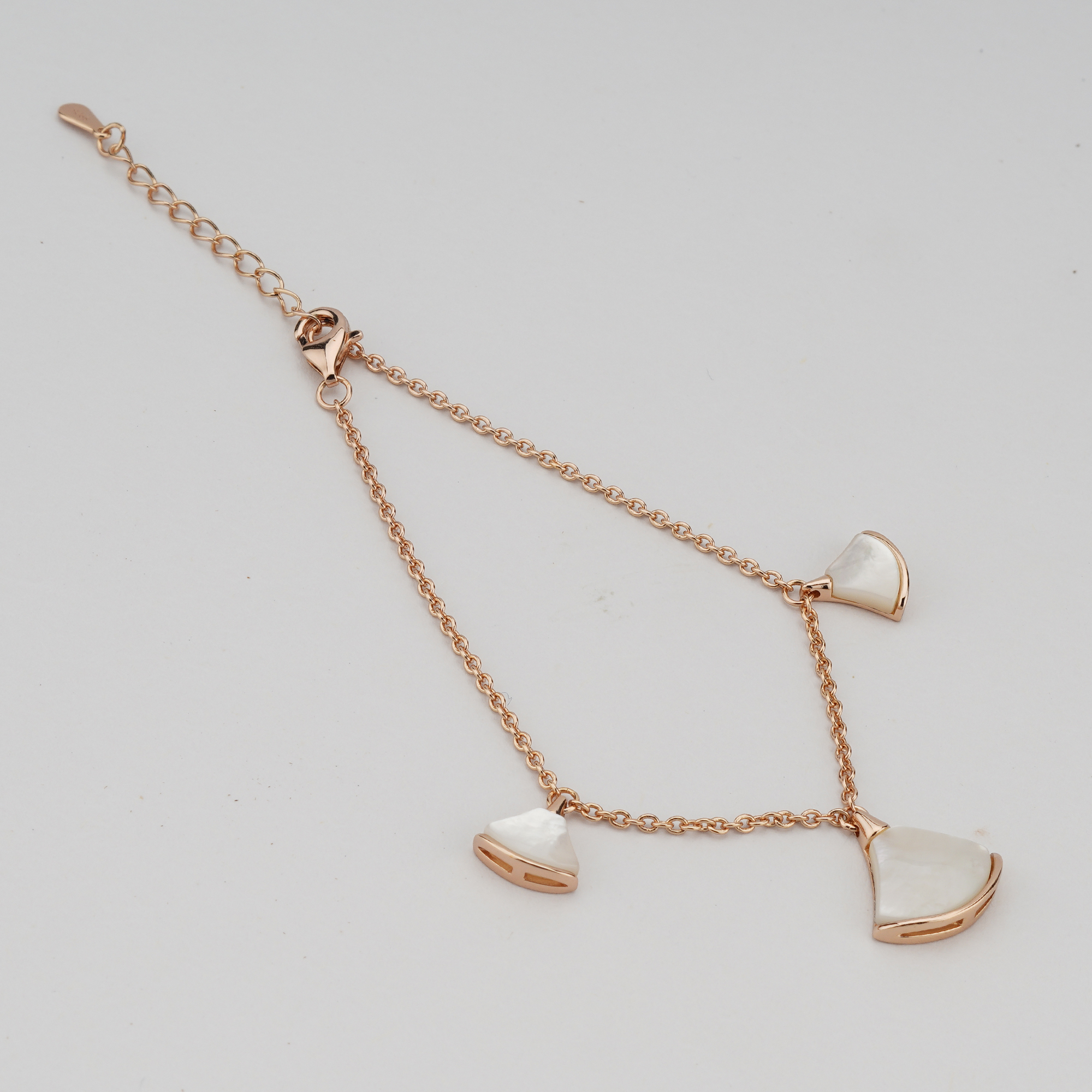 925 Sterling Silver Rose Gold Plated MOP Fan Shape Charm Bracelet for Women & Girls | Elegant Pearlescent Motif Chain Jewellery
