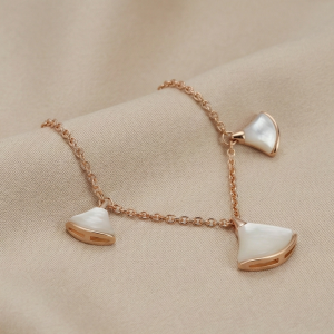 925 Sterling Silver Rose Gold Plated MOP Fan Shape Charm Bracelet for Women & Girls | Elegant Pearlescent Motif Chain Jewellery