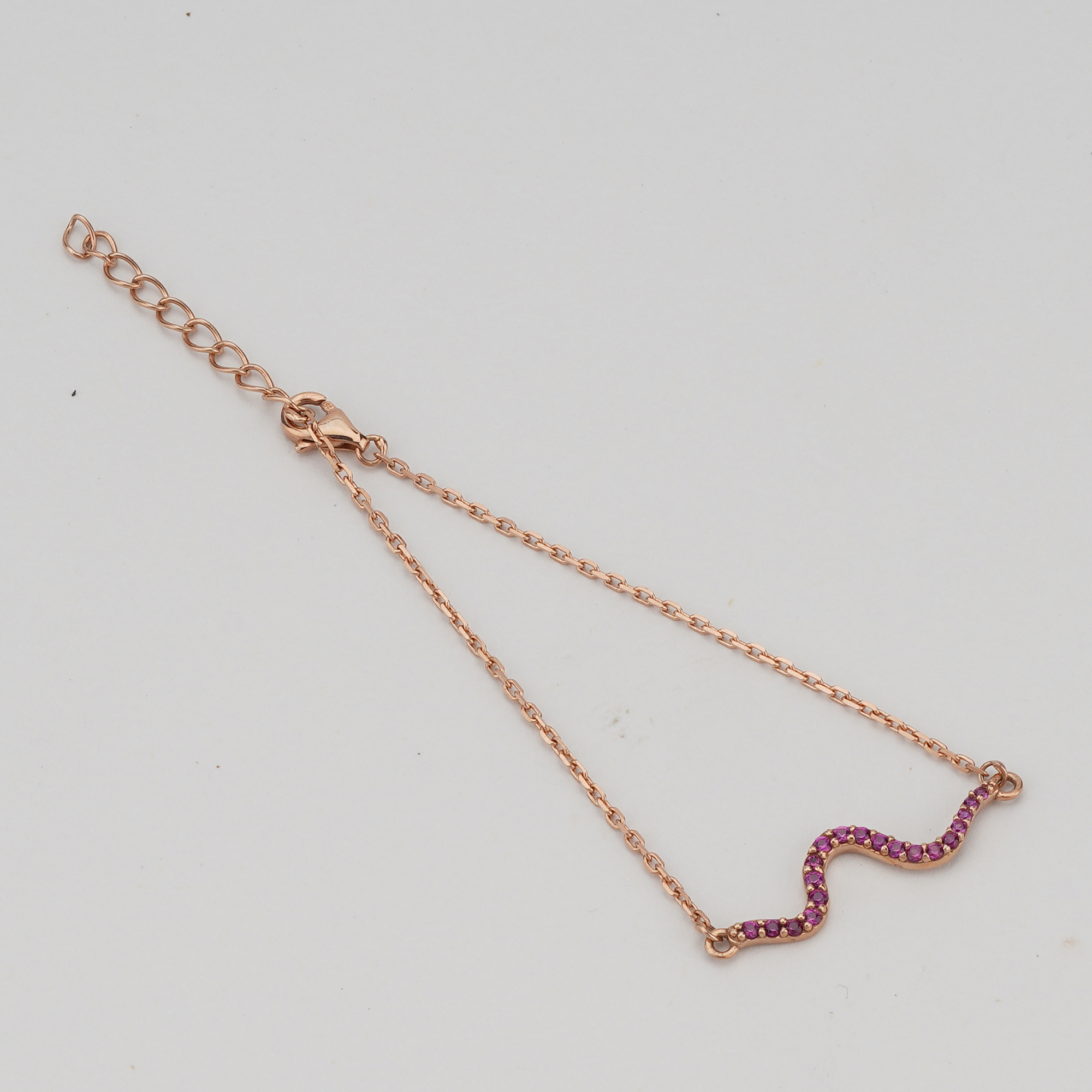 925 Sterling Silver Rose Gold Plated Pink Stone Wave Bar Bracelet Jewellery for Women