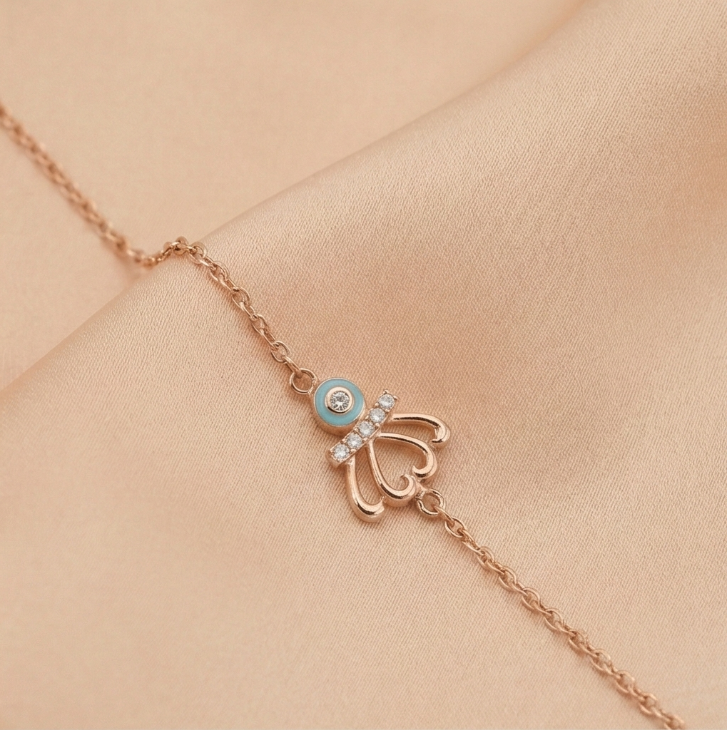 925 Sterling Silver Rose Gold Plated Evil Eye Protection Bracelet Jewellery for Women