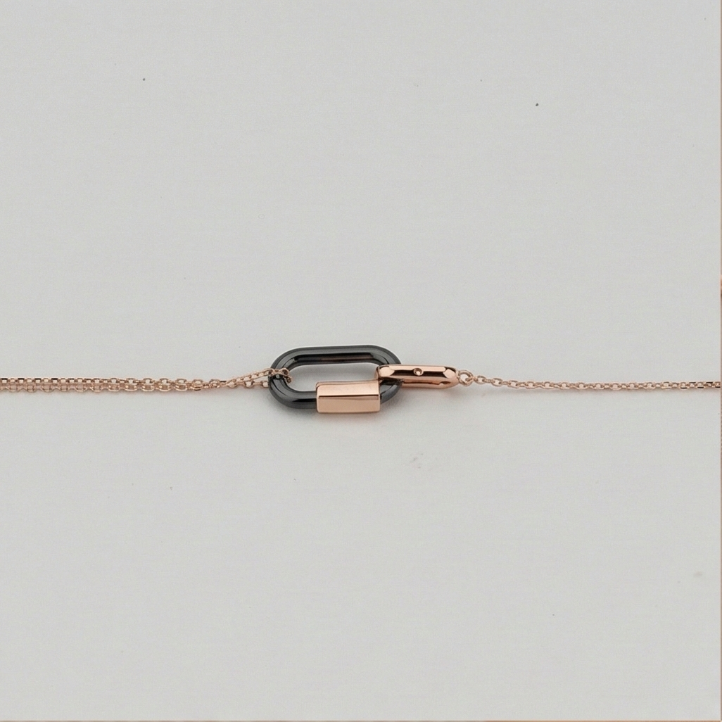 925 Sterling Silver Rose Gold Plated Interlocking Oval Link Bracelet for Women | Modern Geometric Chain Jewellery